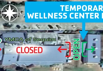 Arial view of the YMCA of Sequim with marks denoting areas that will be closed and opened Sept 1-7, 2025