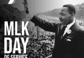 Image of Martin Luther King Jr. with a graphic depicting MLK Day of Service