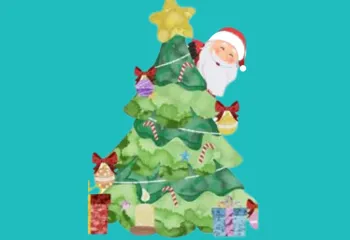 Graphic image of santa on a christmas tree