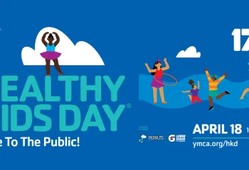 A graphic image of cartoon children having fun on Healthy Kids Day