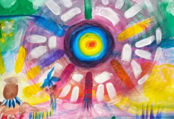 A painted art piece representing a call called this painting heals.