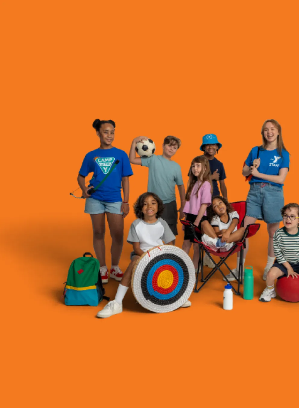 Graphic image of a variety of kids from different backgrounds celebrating the YMCA