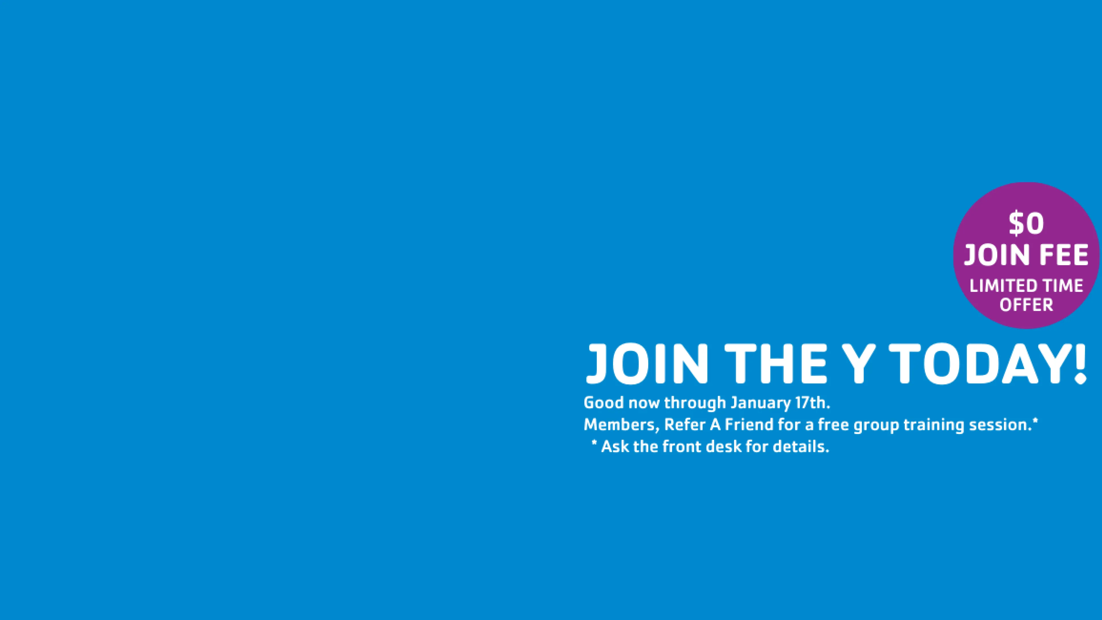 Graphic image depicting a bid to join the Y with a $0 join fee