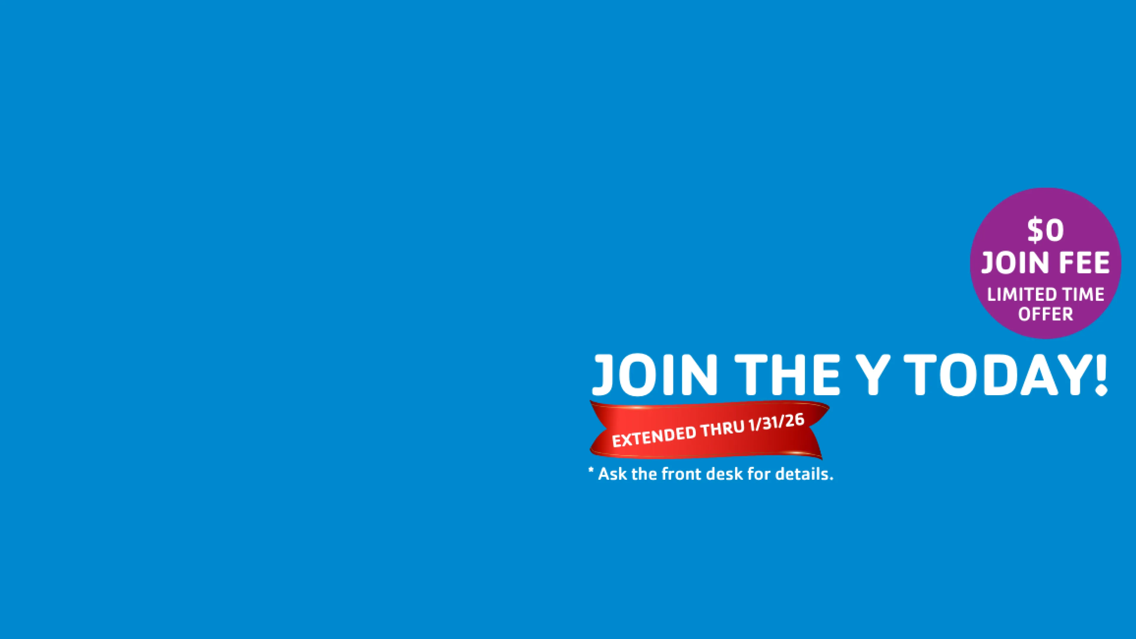 Graphic image depicting a membership special of $0 join fee.