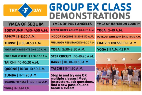 A schedule of the Olympic Peninsula YMCA Try the Y Day
