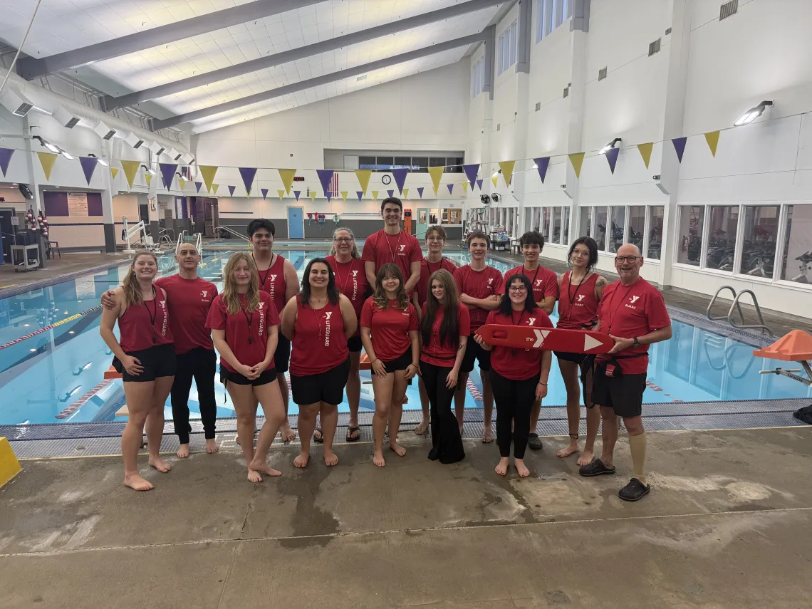 A group of YMCA lifeguards at the pool.