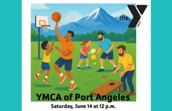 Graphic image of men and children playing field games at the YMCA Father's Field Day Event
