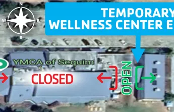 Arial view of the YMCA of Sequim with marks denoting areas that will be closed and opened Sept 1-7, 2025