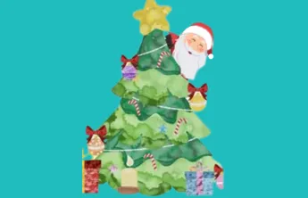 Graphic image of santa on a christmas tree