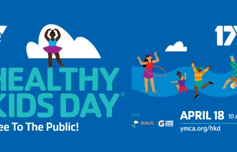 A graphic image of cartoon children having fun on Healthy Kids Day