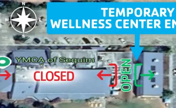 Arial view of the YMCA of Sequim with marks denoting areas that will be closed and opened Sept 1-7, 2025
