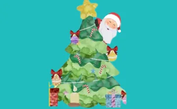 Graphic image of santa on a christmas tree