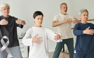 A few men and women of different ages doing gentle exercise.