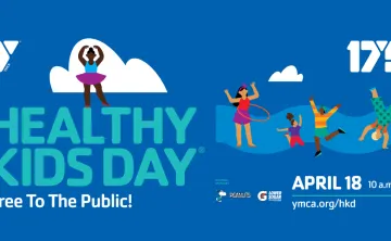 A graphic image of cartoon children having fun on Healthy Kids Day